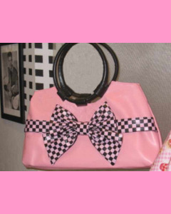Pink Check Bow Bag with black bow