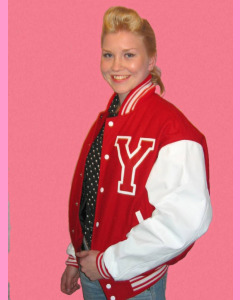 Red Baseball Jacket with white PVC sleeves